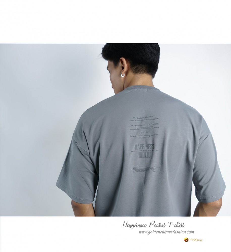 HAPPINESS IS EXPENSIVE Pockets Oversized T-Shirt (Gray)